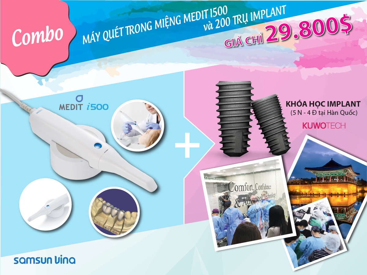 Combo máy quét trong miệng Medit i500 + 200 trụ và Khóa học Implant 5 ngày 4 đêm tại Hàn Quốc giá tài trợ cực hấp dẫn